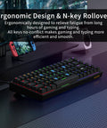 Compact 60 Percent Wired Mechanical Gaming Keyboard With 68 Keys And Separate Arrow Layout showing ergonomic design and rainbow lighting.