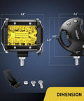 4 Inch Yellow LED Pods Dual Pack 60W Flood And Spot Combo Driving Fog Lights dimensions with mounting hardware