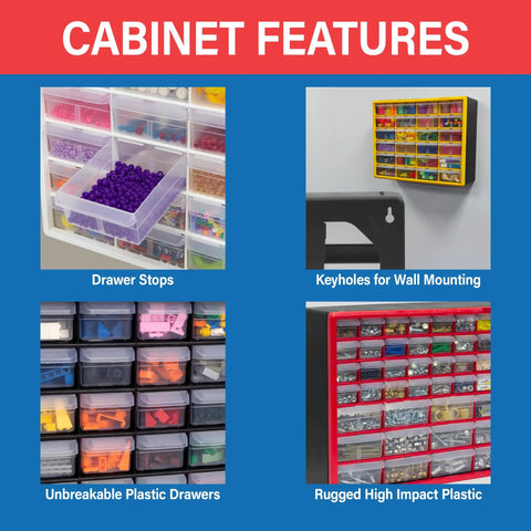 Heavy Duty 26-Drawer Plastic Cabinet For Garage Organization And Craft Storage Bead Brick Makeup And Toy Parts Organizer Junk-Drawer Friendly Multipurpose Drawer Cabinet For Home School Workshop 20in W x 6in D x 10in H Black