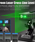 2 In 1 Green Laser Distance Measurer With Cross Line Level For Quick Indoor Outdoor Measuring, 328 Feet Range, Dual Green Lasers For Easy Layouts And Precise Marking, Accuracy Up To 1.5mm mounted on tripod with green cross-line beams