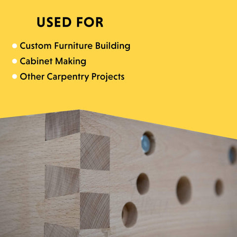 Adjustable Dovetail Jig Kit DIY Friendly 12 Inch Template For Furniture And Cabinet Making Aluminum Layout With Integrated Clamping System Indoor Outdoor Use Includes Joint Box Gold Finish, showing dovetail joints and usage for furniture building.
