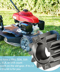 Honda Mower Drive Wheel Gears Kit 12 Tooth Replacement Includes 42661-VE2-800 Gears and 42672-VE2-800 Keys Springs And Clips Fits HRM215 HRB215 HRS216 21 Inch Cut Models next to a lawn mower.