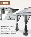 11x11 Pop Up Gazebo Tent With Mesh Netting Instant Outdoor Canopy With UPF 50+ UV Protection Water Resistant Gray Easy Setup