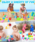Children playing with Collapsible Beach Toys Set For Kids And Toddlers 32 Piece Sandbox Kit With Double Buckets and molds
