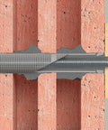 Nylon Mesh Dowels 16 x 85 For Fixing With Chemical Anchor M8 And M10 Bars, installed in perforated brick with resin bond.