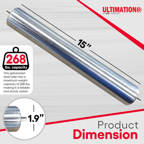 Heavy Duty 1.9 Inch Diameter Conveyor Roller 15 Inch Length 5 Pack Galvanized Steel Workhorse For Belt And Material Handling