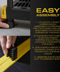 4-Tier Heavy Duty Plastic Garage Storage Shelves For No-Fuss Organization And Space Saving, Rugged Multi Shelf Rack To Tidy Tools, Gear, And Containers, Easy Assembly, Ideal For Workshop Or Home Garage, black plastic shelf foot assembly detail