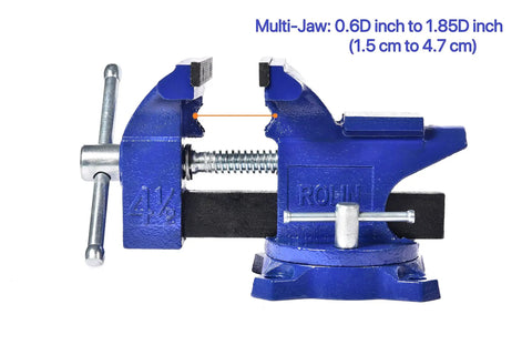 Blue Beefy 4.5 Inch Bench Vise With 240 Degree Rotating Base, Home Shop Clamp That Locks At Any Angle, Easy Install, 4.5 Inch Jaw