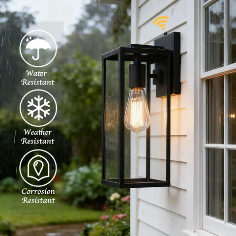 Dusk To Dawn Sensor Outdoor Wall Lantern With Black Finish Modern Wall Sconce For Exterior Wall Lights Weatherproof Outdoor Light
