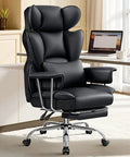 Big And Tall Leather Office Chair With Footrest For All Day Comfy Support, High Back Ergonomic Wide Desk Chair in black
