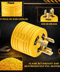 Campground Certified 30 Amp Generator Adapter Nema L5-30P Locking Male To Tt-30R Female RV Power Converter made of yellow flame retardant PVC.
