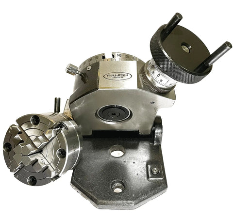 4 Inch Tilting Rotary Table For Milling Machines With 80mm 4 Jaw Independent Chuck Back Plate And T Nuts 360 Degree Graduated