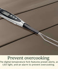 Cuisinart digital meat thermometer fork with stainless steel tines and black handle.