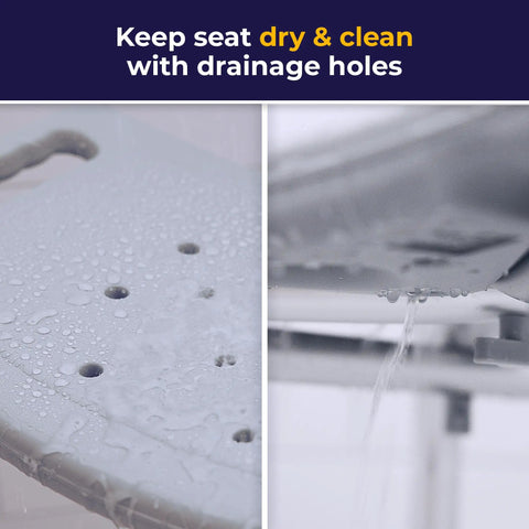 Shower Chair With Back Support For Safe Easy Bathing In The Tub Adjustable Bathroom Bench drainage holes detail
