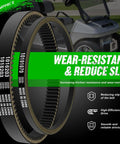 Close-up of Club Car Clutch Drive Belt and Starter Generator Belt Kit for DS 1997 Up and Precedent 2004 Up with OEM Numbers