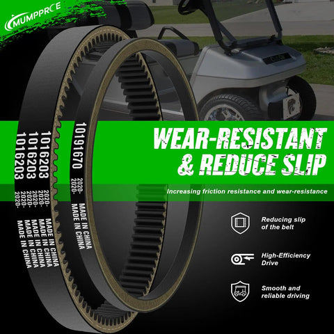 Close-up of Club Car Clutch Drive Belt and Starter Generator Belt Kit for DS 1997 Up and Precedent 2004 Up with OEM Numbers