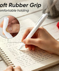 Gel Pens Set 12 Pack 0.5mm Quick Dry Black Ink Fine Point For Journaling And Note Taking with soft rubber grip shown writing