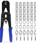 Handy Two In One Wire Rope Crimping And Cutting Tool For One Sixteenth To One Eighth Inch Cables With One Hundred Aluminum Loop Sleeves And Fifty M3 Thimbles, Heavy Duty Rigging Kit For Fast Crimps And Clean Cuts.