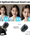 USB Camera With 120fps High Speed 4K 12MP Golf Swing Camera 3X Manual Optical Zoom Lens Plug And Play displayed with focus options