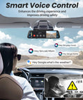4K Rear View Mirror Camera With CarPlay And Android Auto, showing smart voice control interface in car.
