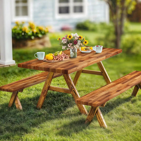 Picnic Table Covers With Bench Covers Wooden Pattern Camping Tablecloth 6 Foot For 6 Person Fitted Picnic Table Cover With Elastic Windproof Waterproof Fabric For Outdoor Patio And Backyard Hangouts