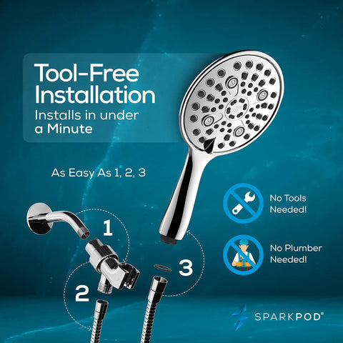 10 Mode Handheld Shower Head With Hose For Kickin High Pressure Power Jet, Egyptian Gold, tool-free installation