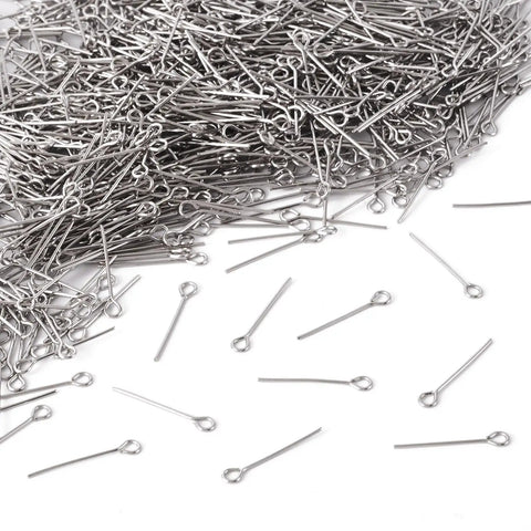 Stainless Steel Eye Pins For Jewelry Making, 1000 Pcs 21 Gauge Open Eye Pins 3/4 Inch 20mm, Durable 304 Stainless Steel Bulk Pack For Earrings, Pendants, And Bead Projects, scattered silver pins