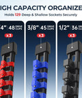 Nine Piece Socket Organizer Set Pro Grade Heavy Duty ABS Rail With End Caps For Easy Clip Adjustment front view