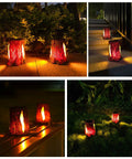 Solar Powered Outdoor Torch Lights 2 Pack Realistic Flame Effect Stump Lanterns For Garden, Patio, Pathway, Deck, And Yard Decor In Resin Copper Finish