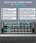 Detailed control panel of 200W Portable Karaoke Machine With 5 Channel Mixer Bluetooth PA System showing various input options.
