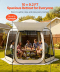 Big Pop Up Screen Tent 10x9.2 Ft With Awning Portable Gazebo with people inside, set up for outdoor gathering on a sunny day.