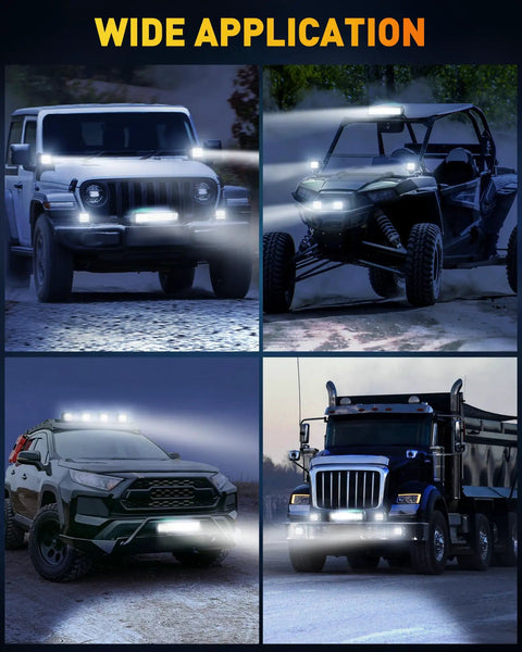 12 Inch LED Light Bar With 4 Inch LED Pod Lights Kit 54000LM Triple Row Spot Flood Off Road Lights For Truck Car UTV ATV Boat