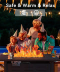 Family enjoying 41 Inch Propane Fire Pit Table With Removable Lid And Lava Rocks, 50,000 BTU Gas Fire Pit For Outside, Rectangle Black
