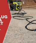 Beefy 50 Foot Generator Extension Cord With 10 Gauge 3 Conductors, lighted end on gravel, outdoor power cable for job sites