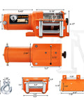 2500 Lb ATV UTV Electric Winch Kit dimensions and components overview