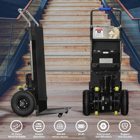 Heavy Duty Electric Stair Climbing Hand Truck 1200W Power With 880Lb Capacity Folding Cart side view on stairs.