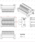 Technical drawing of Heavy Duty Rail Mount 12 Position Screw Terminal Block Distribution Module Built For Industrial Control.