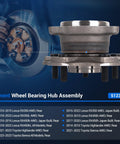 Rear Wheel Bearing Hub Assembly Compatible With Toyota Highlander 2014 2020 Sienna 2021 2023 And Lexus RX350 RX350L RX450h RX450hL AWD 5 Lug With ABS Sensor Pair Go To Premium Bolt On Direct Fit Replacement close-up view