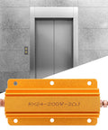 Beefed Up 200W 2 Ohm High Power Resistor With Aluminum Housing And Mounting Holes For Industrial Power Supplies, Sensors, Elevator, And Audio Equipment Applications With Superior Heat Dissipation. Orange aluminum resistor with mounting holes