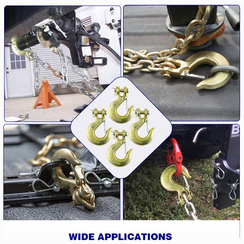 Beefy Heavy Duty Forged G70 Clevis Slip Hooks With Safety Latch for Trailer and Truck Transport, 1/4" 12600 Lb Capacity