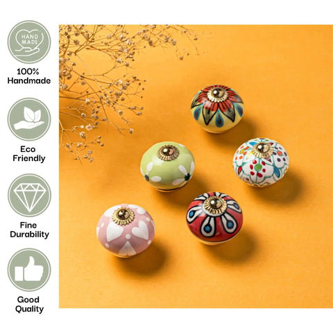 Multicolor Ceramic Cabinet Knobs Set Of 25 Hand Painted Antique Floral Round Pulls For Cupboard Dresser Drawer And Furniture Hardware