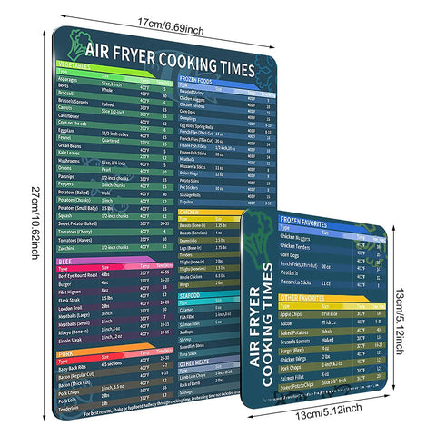 Air Fryer Cooking Times Magnet Set With 100 Plus Foods, Easy Read Cheat Sheet Magnets showing two sizes