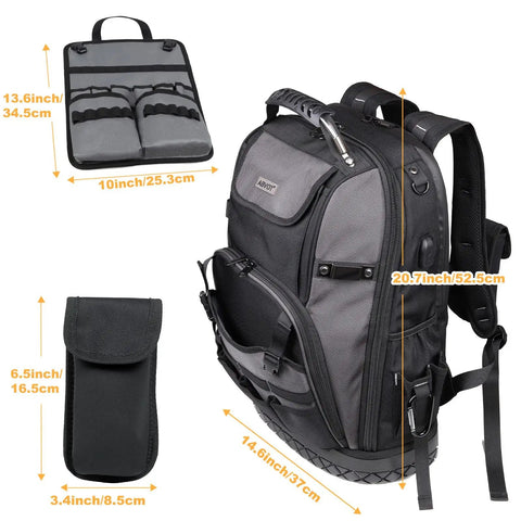 Heavy Duty Tool Backpack With 79 Pockets And 65 Molle Loops Massive Storage For Electricians And HVAC Pros 15 Inch Laptop