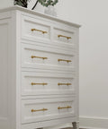 White dresser with Adjustable Drawer Pulls 5 Pack in Champagne Bronze with Fluted Edge for kitchen cabinets and furniture.