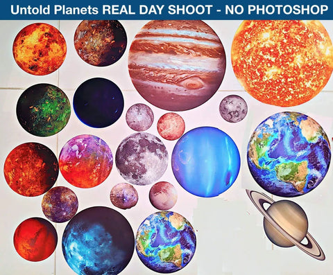 Glow In The Dark Planets Wall Decals Kit With 195 Plus Pieces For Ceiling Decor And Kids Room Transformation, showing assorted planets.