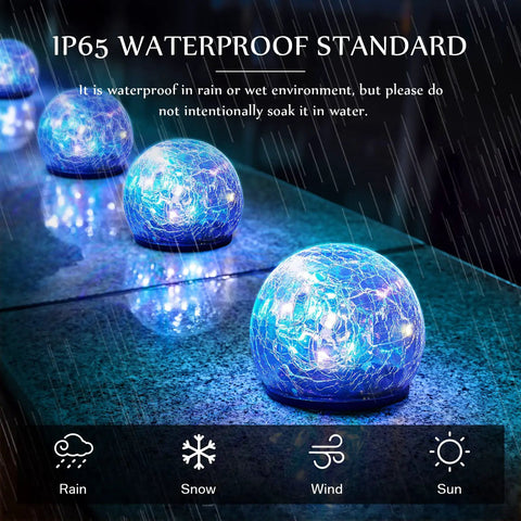 Dope Solar Globe Lights For Outdoor Pathway And Garden Waterproof LED Cracked Glass Balls lit in rain