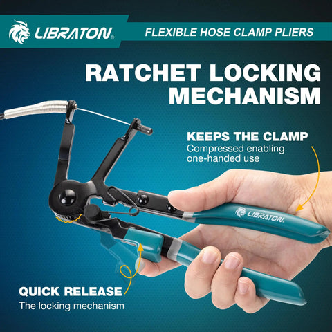 Flexible Hose Clamp Pliers 27.5 Inch Heavy Duty Adjustable 8 To 50mm Ratcheting Spring Clamp Removal Tool With Ergonomic Handle