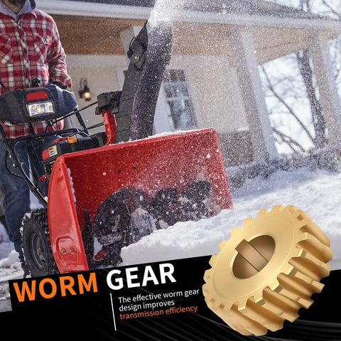 2 Pack Worm Gear Replacement For Craftsman Yard Man MTD Snowblowers in action with snowblower clearing driveway