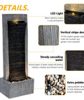 7-Tier Rock Water Fountain With Lights For Outdoor Garden Decor, Cascading Waterfall detail showing LED light and pebbles