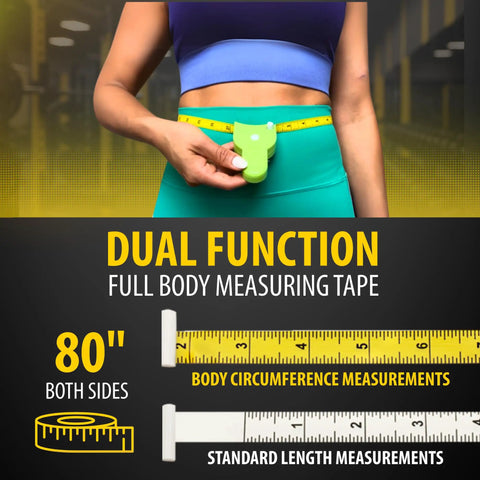 Person using 80 Inch Automatic Telescopic Body Measuring Tape with Dual Color Yellow Side for Easy Circumference Readings.
